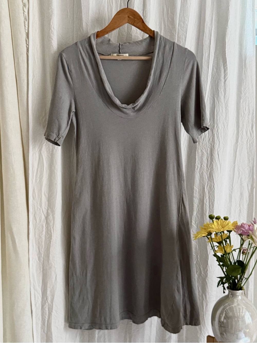 Prairie Underground Organic Cotton Dress M Mushroom Gray Cowl Tunic Top